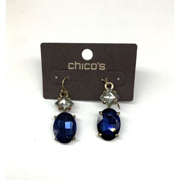 Chicos Enya Blue & Clear Crystal Dangle Earrings NWT - Picture 2 of 5